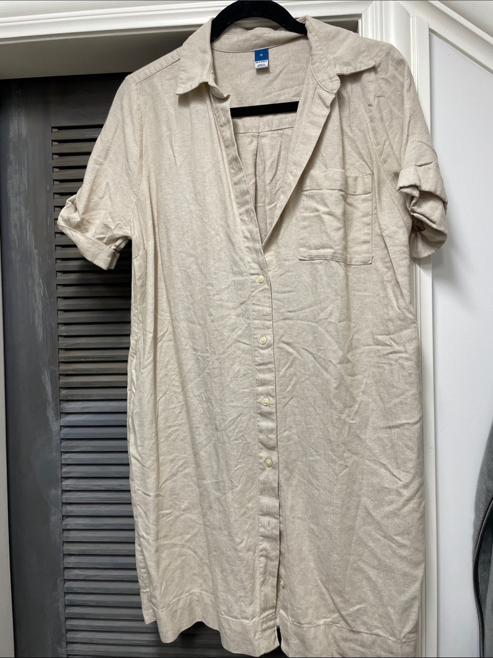 Old Navy Linen Beige Button-Front Shirt Dress